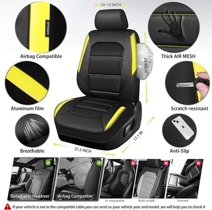 CAR PASS Memory 3D Foam Car Seat Covers Full Set, Breathable Mesh Thick Seat Covers for Car, Yellow Leather Seat Covers, Universal Automotive Comfort for SUVs Trucks,Airbag Compatible, Black Yellow - Image 5