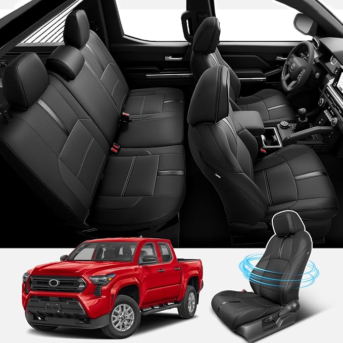 DiffCar® for Toyota Tacoma Seat Covers 2024 2025 2026 Double Cab, Black | Full Set Seat Covers, Faux Nappa Leather Truck Accessories for Tacoma 4th Gen(Gas Only),Custom Fit Car Pickup Seat Protectors - Image 2