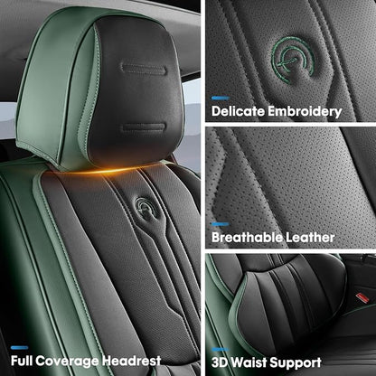 Car Seat Covers Custom Fit for Ford F150 2009-2026,Faux Leather Seat Cover Set for 2017-2026 F250 F350 F450, Accomodating Regular Cab Super Cab Super Crew Pickup Truck Cushions(BlackGreen,Full Set) - Image 3