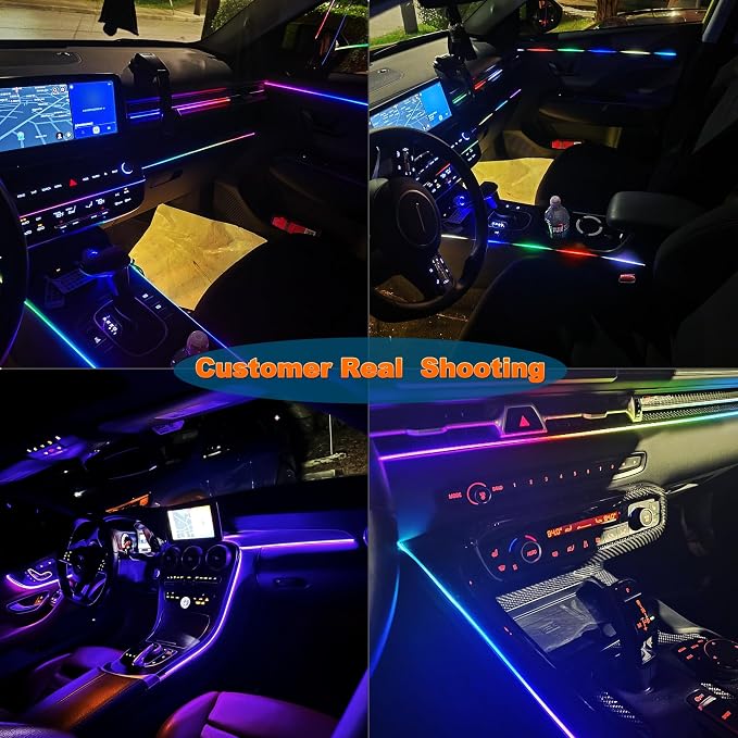 Jushope Interior Car LED Strip Lights with Dream Color, Ambient Lighting | Wireless APP and RF Remote Control Dynamic Chasing Music Sync LED Lights for Car Decoration, Car Charger or Hardwire DC 12V - Image 6