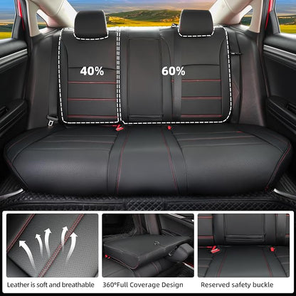 Lolcar Custom Fit Civic Seat Covers for Honda Civic 2016 2017 2018 2019 2020 2021 Hatchback EX,Sport Touring,EX-L - 5-Seats Leather Full Set，Black red line(60/40 Split Seatback) - Image 3