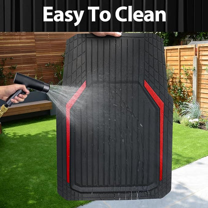 CAR PASS Heavy Duty Rubber Floor Mats for Car, Waterproof Liner Deep Dish Car Mats Full Sets, Universal Trim to Fit for SUV Truck Sedans Vans, All Weather Automotive Floor Mats 3pcs, Black Red - Image 4