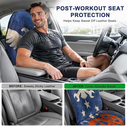 Car Seat Towel Cover 2 Pack for Front Seats, Sweat Absorbent Car Seat Protector with Non-Slip Backing, Waterproof Towel Car Seat Covers for Runners, Gym, Swimming, Beach, Pets, Mechanic Eagle - Image 4