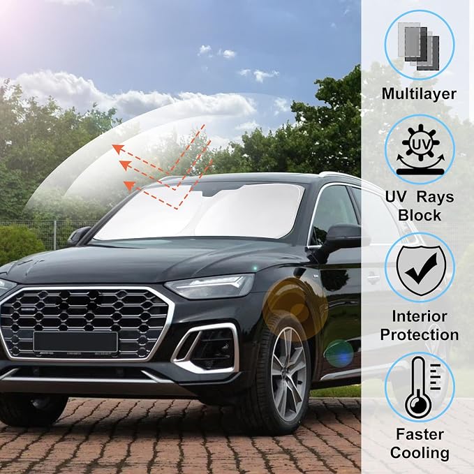 Windshield Sun Shade Sunshade for 2018-2024 2025 2026 Audi Q5 | Full covered for windshield, Foldable & Durable, Block UV Rays, Reduce Heat, Easy to install, Keeps Car Cooler - Image 2