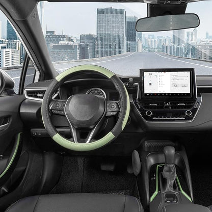 SEG Direct Steering Wheel Cover 14.5-15 inch Car Auto Interior Accessories | Universal Medium Standard Size 37-39cm for Car Truck SUV, Microfiber Leather, Anti-Slip Comfortable Grip, Black Pastel Green - Image 2