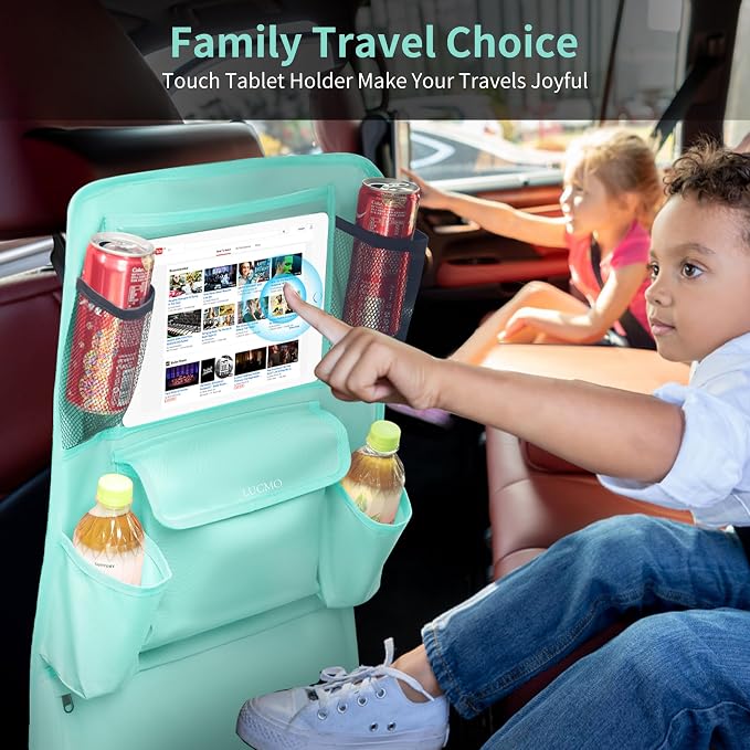 LUCMO Car Backseat Organizer with Touch Screen Tablet Holder, Light Blue | 9 Storage Pockets,Clear Tablet Holder,Protectors Kick Mats,Travel Accessories,Seat Cover,Road Trip Essentials - Image 6