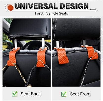 SINGARO Universal 2 Pack Car Seat Headrest Purse Hook, Carbon Fiber Back Seat Hook Storage Organizer Hanger for Purse Handbag Coat, Car Interior Accessories(Orange) - Image 4