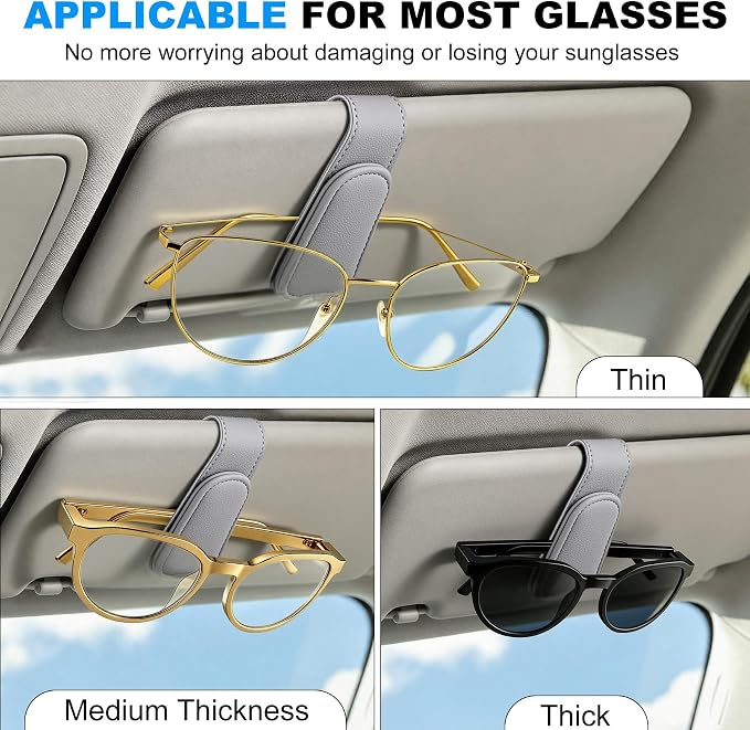 2 Pack Sunglass Holder for Car Visor Magnetic Leather Visor Sunglasses Clip Eyeglass Hanger Clip for Car Sun Visor Grey - Image 6
