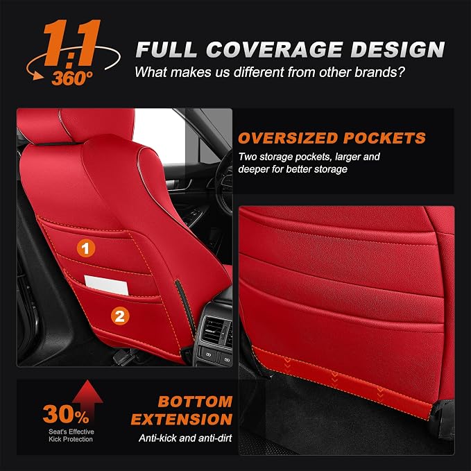 AOMSAZTO Custom Fit Car Seat Covers for Honda Accord 2018-2022 | EX-L,Touring,Sport,EX,Hybrid(Not for LX)-Faux Leather Waterproof Airbag Compatible Accord Seat Covers Full Set Red - Image 6