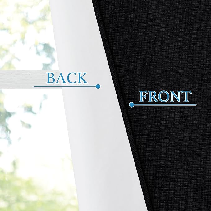 RYB Home 100% Blackout Door Curtains for Classroom, Linen Textured Privacy Easy Blinds Shades for Nana Entrance Way Glass/French Door, W 26 x L 40 inches, Textured Black, 1 Panel - Image 8