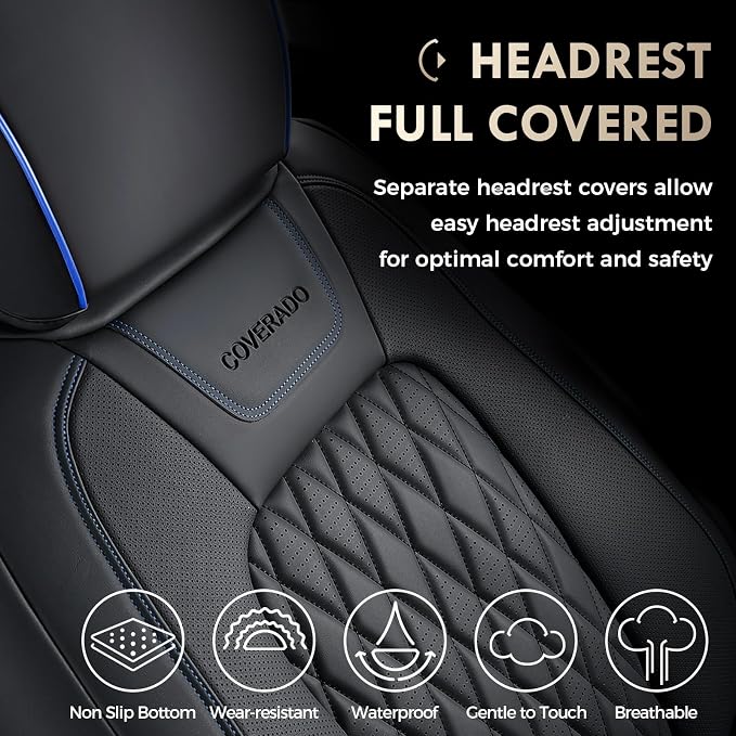 Coverado Leather Rear Seat Covers Fit for Ford F150 F250 F350 F450, Waterproof Ford Truck Rear Seat Covers Fit for 2015-2026 F150 & 2017-2026 F250 F350 F450 (Blueline) - Image 2