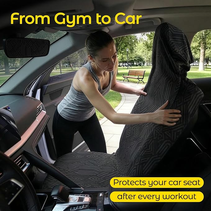 Car Seat Towel Cover, Full-Sized, Sweat Absorbing Towel for Gym - Geometric | Washable quick-dry towel cover protects front seats from sweat and water after gym, workout, running, beach and swimming - Image 3