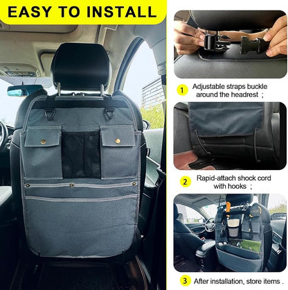 Car Seat Back Organizer with Multiple Pockets and Hooks (grey) - Image 4