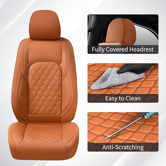 Huidasource Front Truck Seat Covers Fit for Ford F150 2015-2026&F250 F350 F450 2017-2026 All Cab XL XLT Lariat King Ranch Platinum, Waterproof Leather Automotive Car Seat Cover(Front Pair/Brown) - Image 4