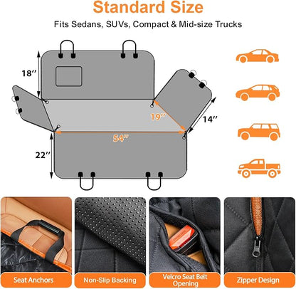URPOWER Dog Car Seat Cover for Back Seat, Waterproof Hammock for Car & SUV | 600D Oxford, Side Flaps with Zippers, Scratch Resistant, Non-Slip, Easy Install, Machine Washable, Dog Seat Belt Included - Image 5
