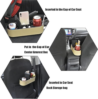IOKONE Console Side Pocket, Cup Holder for Car, Easy Install, Slim Beige | PU Leather Cover, Dual Cup Holders, Car Seat Gap Filler Organizer, Side Pocket Storage, Universal Fit, Car Coin Holder - Image 7