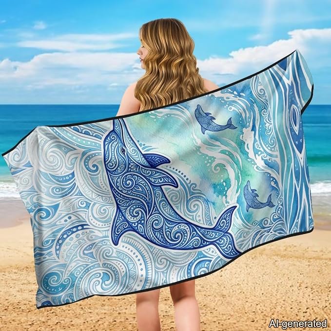 Polynesian Dolphin Print Car Seat Towels for Sweat Multi-Purpose Towel Seat Covers with Storage Bag Sweat Absorption Sports Towel for Gym Workout, Running, Swimming, Beach and Hiking - Image 3