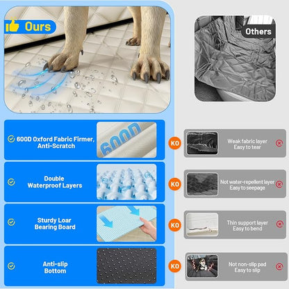 Dog Car Seat Cover for Back Seat,Hard Bottom Hammock Hold 400lbs For Cars | Hold 400lbs,Waterproof,Anti-Scratching,Safety Non-Slip,600D Oxford,Mesh Window,Storage Pocket - Image 3