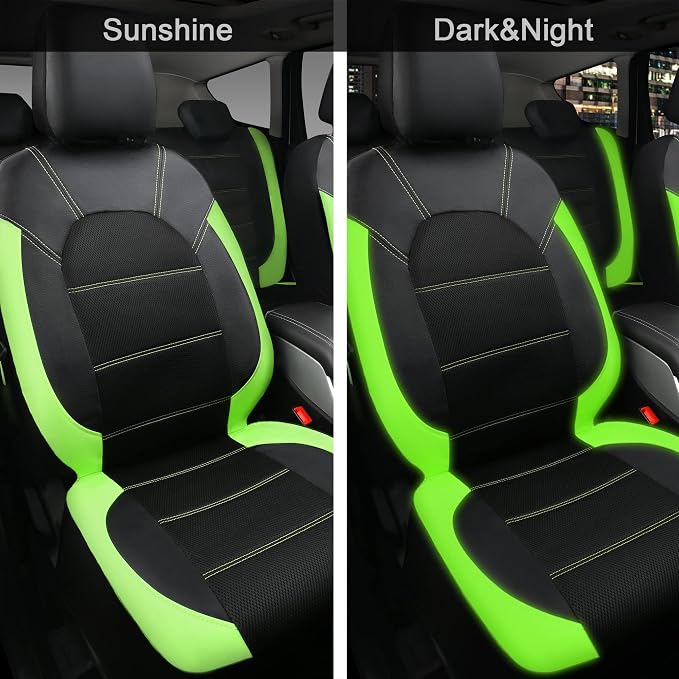 CAR PASS Leather Car Seat Covers Front Seats only, with Air Mesh Front Seat Covers Breathable, Cool Automotive Seat Covers 2 Pack, Universal Fit Most Cars,SUV,Truck,Van Airbag Compatible(Black Green) - Image 5