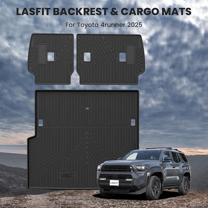 LASFIT Cargo Mat for Toyota 4Runner 2025 2026 (Only Fit Hybrid & 5-Seats) | All Weather Custom Fit Anti-Slip Pet Friendly Easy Clean TPE Trunk & Backrest Mats for 6th Gen 4Runner, Black - Image 3
