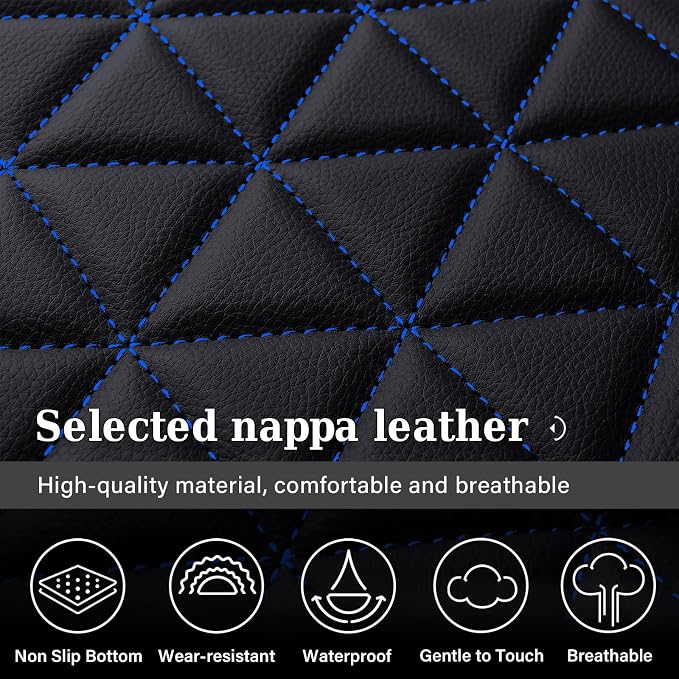 Coverado Car Seat Covers Full Set, Leather RAM 1500 Seat Covers Protectors Compatible with 2002-2026 Dodge RAM 1500 2500 3500 Crew Double Mega Quad Cab with Flat Bench, Blue - Image 4