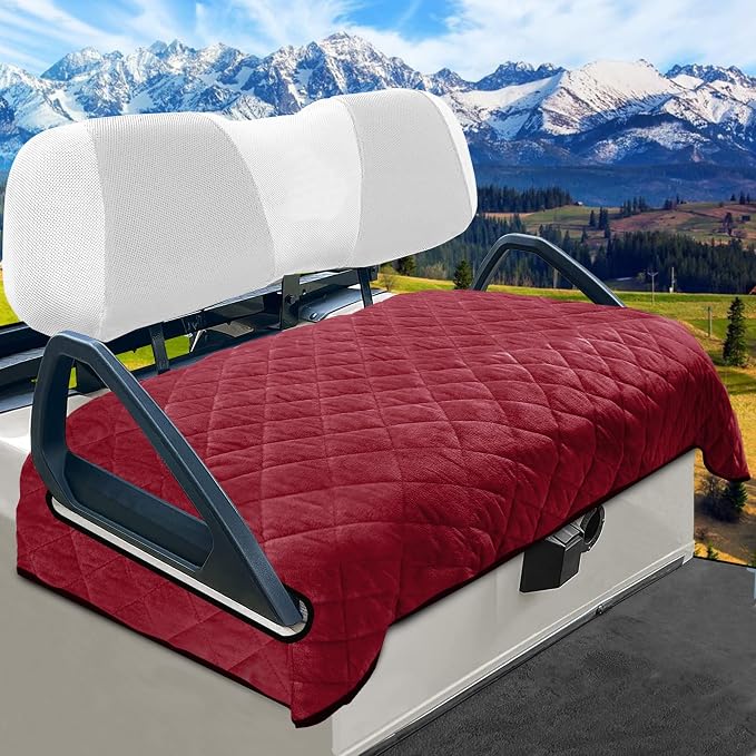 YOKYHOM Golf Cart Seat Covers, Thick Plush & Non-Slip Backing, Wine Red | Heat & Cold Protection, All-Season Comfort, 51 x 30.5 in, Fits Most 2 & 4 Passenger EZGO, Club Car, Yamaha & Icon Carts by GolfCartLifestyleEssentials