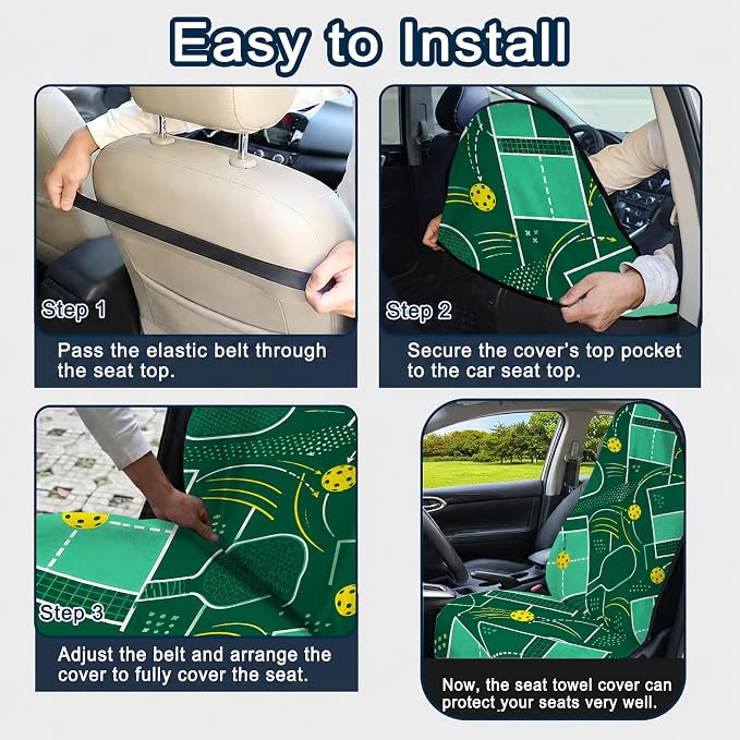 Car Seat Towel Cover 2 Pack for Front Seats, Sweat Absorbent Car Seat Protector with Non-Slip Backing, Waterproof Towel Car Seat Covers for Runners, Gym, Swimming, Beach, Green Court Sport - Image 8
