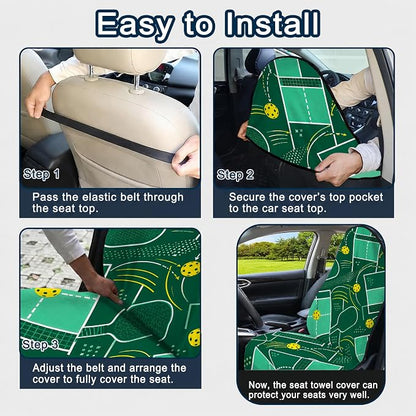 Car Seat Towel Cover 2 Pack for Front Seats, Sweat Absorbent Car Seat Protector with Non-Slip Backing, Waterproof Towel Car Seat Covers for Runners, Gym, Swimming, Beach, Green Court Sport - Image 8