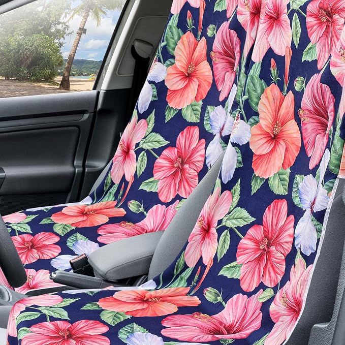 2 Pack Car Seat Towel Cover with Storage Bag, Summer Flower Hibiscus | 63 x 32 in Car Towel Seat Cover Non Slip Waterproof, Gym Workout Swimming Running, Machine Washable Sweat Absorbent Protector - Image 6