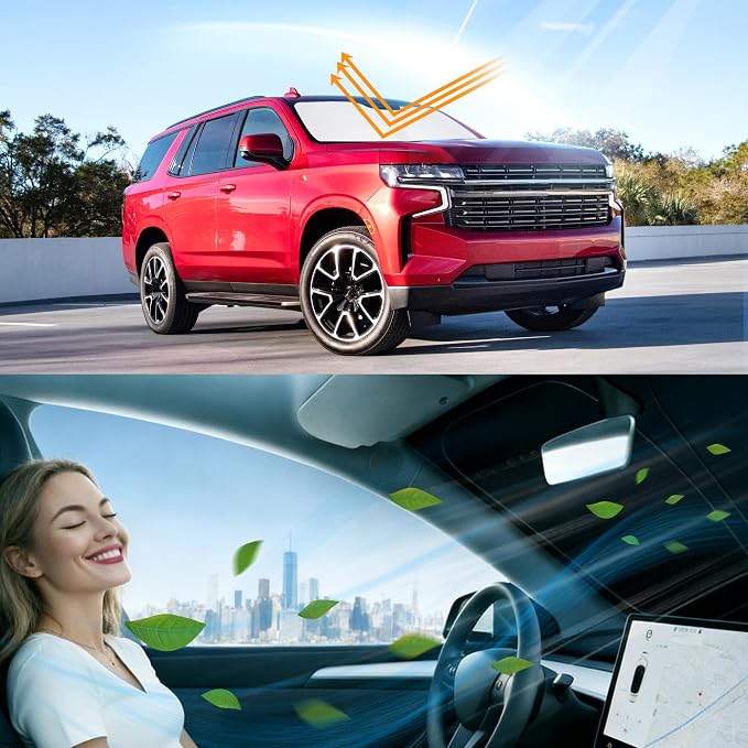 Windshield Sun Shade for 2021 2022 2023 2024 2025 2026 Tahoe Foldable | Foldable, Full covered for windshield, Block UV Rays, Heat Reduction, Easy to install, Keeps Car Cooler - Image 6