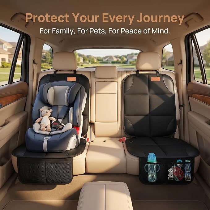 SMART ELF Car Seat Protector, Thickest Padding and Non-Slip Backing 2Pack | Waterproof Car Seat Cover 2 Mesh Pockets for Baby and Pet, Easy to Install and Remove Folds for Storage, Sedan SUV Truck - Image 7