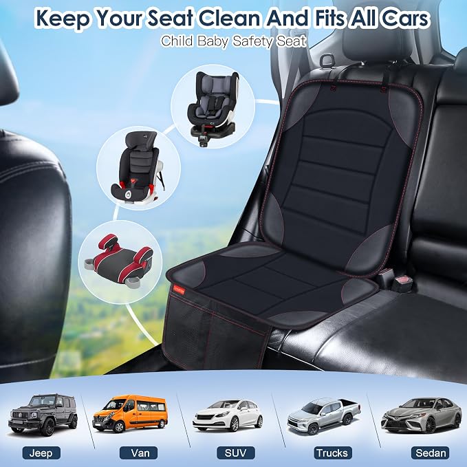 Sinvitron Car Seat Protector for Child Car Seat - Waterproof Non-Slip Leather Mat with 2 Mesh Pockets, Universal Seat Cover for Baby, Pets & Vehicles (1-Pack, Black) - Image 5