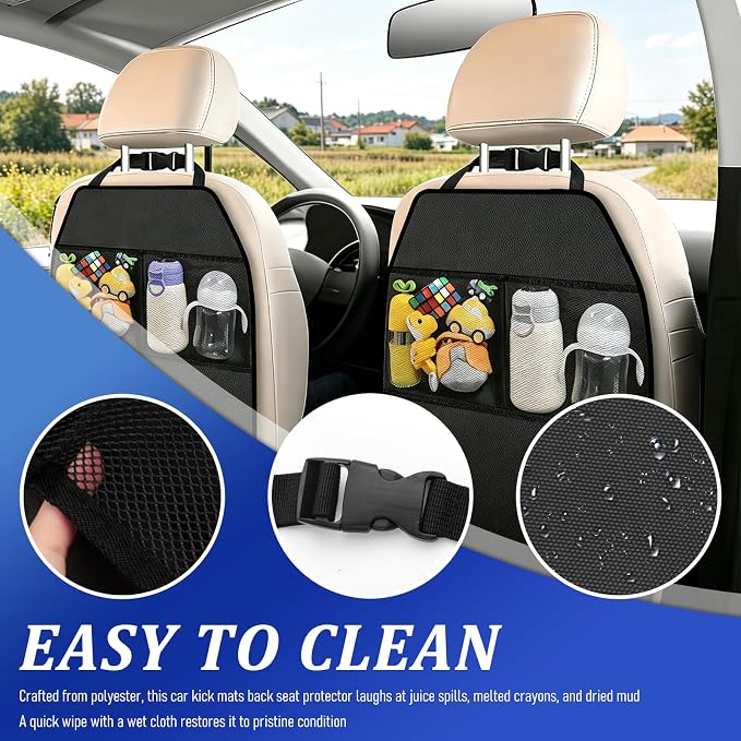 2PCS Car Seat Back Protector Mat,Anti-Scratch Seat Protectors | Covers 25.98" × 17.32",Built-In 2 Large Storage,Non-slip,Easy to Install,Durable & Easy to Clean,Universal Fit Car,SUV,Truck - Image 3