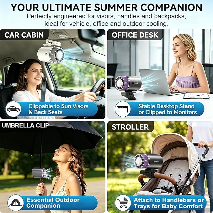 Clip On Fan with Led Display, Portable Ac for Car, 16°C Cooling System, 360° Rotation & 199 Speeds Adjustable Mini Car Fan, Car Air Conditioner, Personal Fan for Vehicle, Office, Outdoor Use (Purple) - Image 7