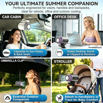Clip On Fan with Led Display, Portable Ac for Car, 16°C Cooling System, 360° Rotation & 199 Speeds Adjustable Mini Car Fan, Car Air Conditioner, Personal Fan for Vehicle, Office, Outdoor Use (Black) - Image 7