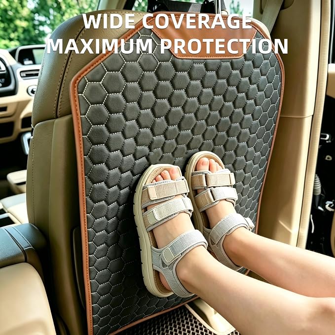 Car Seat Back Protector, Waterproof Faux Leather Kick Mat, Black, 1 Pack | Wide-Coverage Protection with an Easy-Clean Faux Leather Surface - Image 7