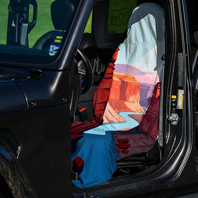 2 Pack Car Seat Towel Covers for Gym, Front Seats, Grand Canyon | Grand Sweat Protector for Front Seats Premium Thickened with Elastic Strap Breathable & Quick Dry Machine Washable Running - Image 4
