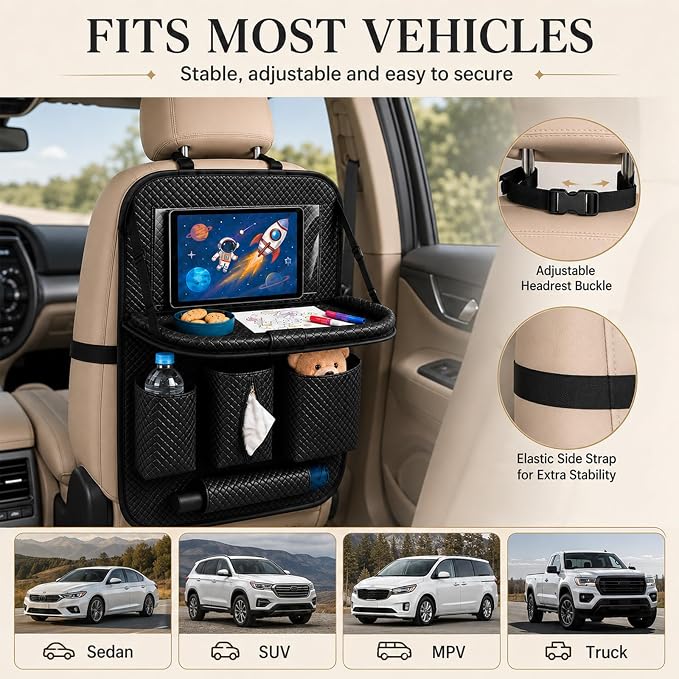 Backseat Car Organizer 1 Pack, Car Back Seat Organizers with Tray,Multifunctional Car Seat Back Organizer with Foldable Tablet Holder (Black, 1 PC) - Image 8