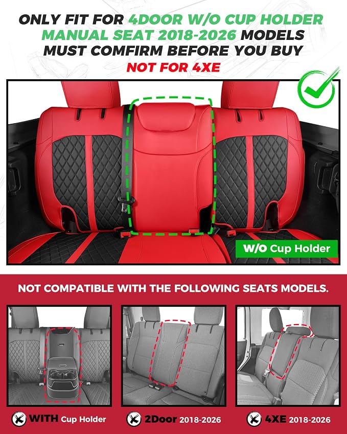 RIDEPOSH for Jeep Wrangler Leather Custom Car Seat Covers Full Set 4 Door | 2018-2026 JL, without Rear Cup Holder, Not for 4XE, Luxury Waterproof Protector, 40/60 Spilt, 5 Seats, Full Coverage, Durable - Image 2