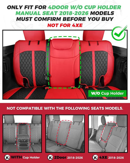 RIDEPOSH for Jeep Wrangler Leather Custom Car Seat Covers Full Set 4 Door | 2018-2026 JL, without Rear Cup Holder, Not for 4XE, Luxury Waterproof Protector, 40/60 Spilt, 5 Seats, Full Coverage, Durable - Image 2