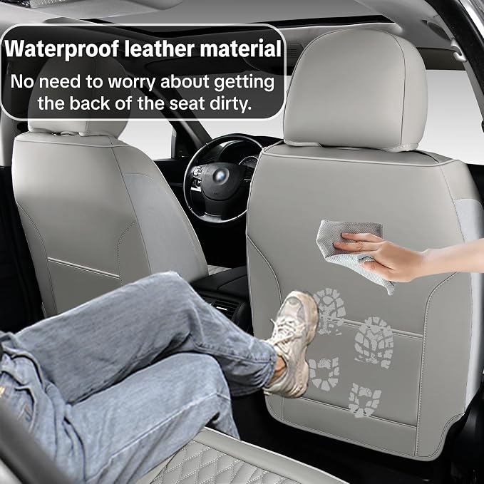 Car Seat Cover Complete Set, Light Gray, Suitable for Most Cars | with Lumbar Support, Premium Artificial Leather, Waterproof and Easy to Clean, Airbag Compatible - Image 6