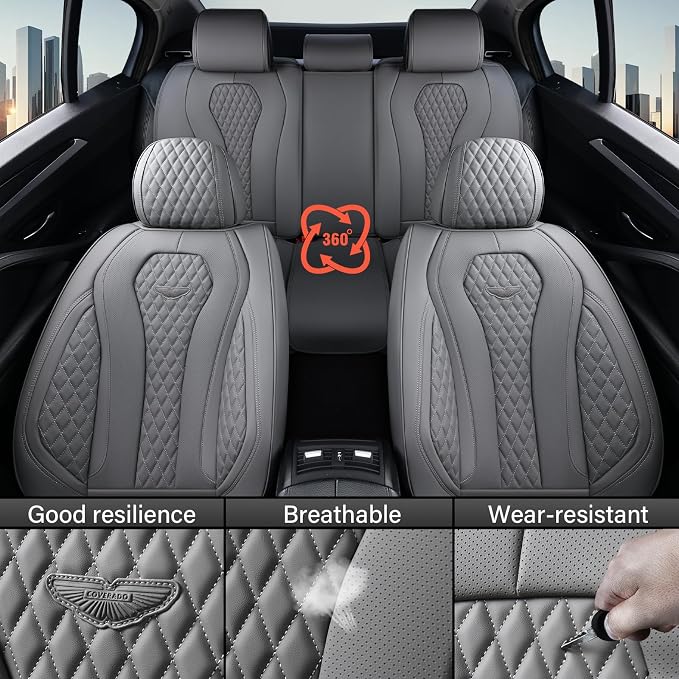 Coverado Car Seat Covers, Gray Seat Covers Full Set, Auto Seat Cover 5 Seats, Car Seat Cushion, Car Seat Covers Front Seats Back Seat Covers, Seat Cover Car Seat Protector Universal Fit Most Cars - Image 3