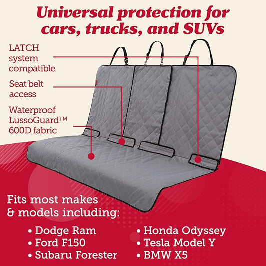 Lusso Gear Car Seat Cover & Protector for Dogs - Non-Slip Waterproof Seat Covers for Trucks & Cars - Universal Fit Dog Backseat Protector - Machine-Washable Pet Travel Accessories - Gray, Large - Image 2