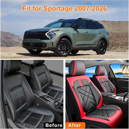 Car Seat Covers Compatible with Kia Sportage 2009-2026, Premium Full Coverage Leather Automotive Seat Protectors, All Seasons Waterproof Breathable, Airbag Compatible(5 Seats, Red & Black) - Image 6