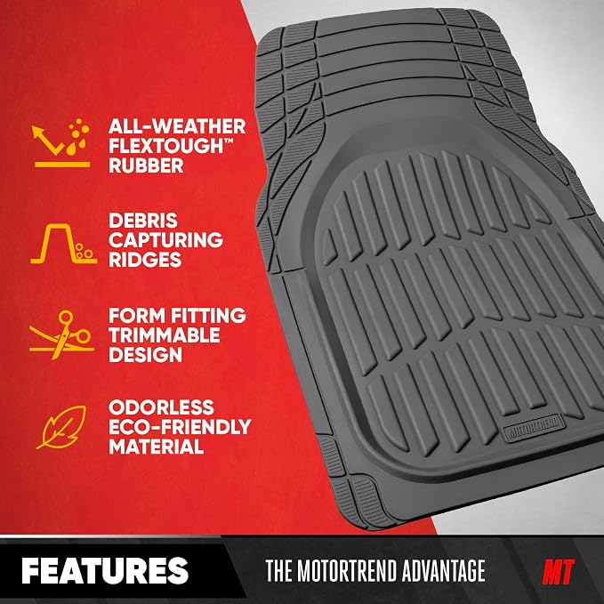 Motor Trend FlexTough LITE Rubber Car Mats Full Set - All Weather Floor Mats for Trucks, Cars & SUVs - Automotive Waterproof Gray Car Floor Mats for Cars Interior Accessories Universal Trim-to-Fit - Image 2