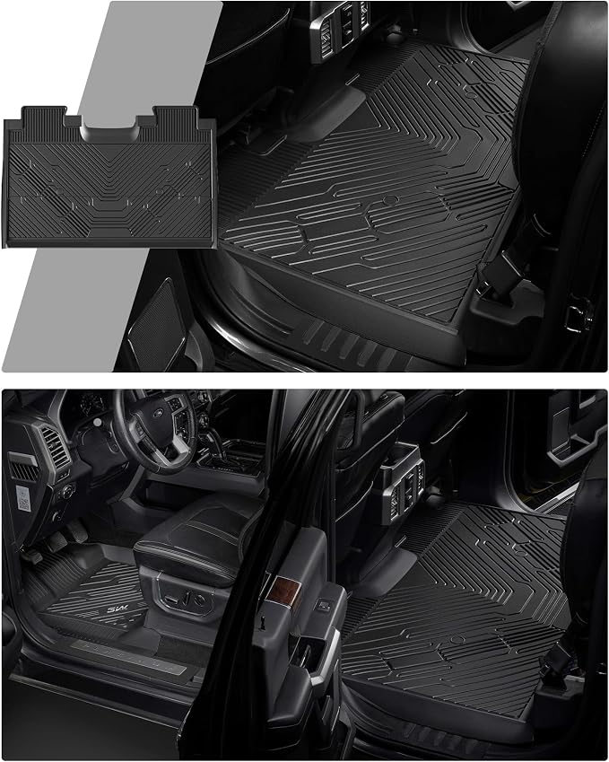 3W Floor Mats for Ford F150 2015-2026 & F150 Lightning 2022-2025 SuperCrew | (w/o Fold-Flat Storage) TPE All-Weather Custom Fit, Front & Rear 3PCS | Heavy Duty, Easy Clean - Black - Image 9