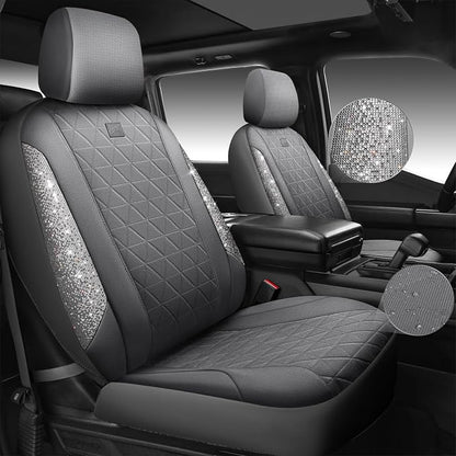 CAR PASS Gray Oxford Bling Diamond Car Seat Covers Full Set Interior Sets, Waterproof Shining Glitter Sparkly Crystal Universal Armrest Fit 95% Automotive Truck SUV Cute Women Girl, Gray Rhinestone - Image 2