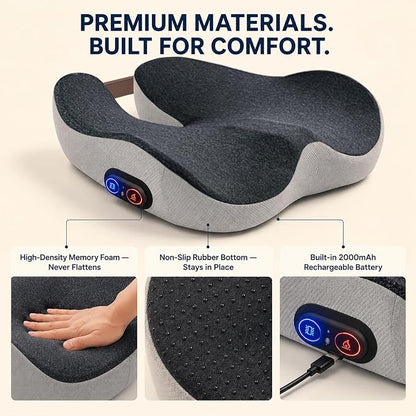 2-in-1 Rechargeable Heated Seat Cushion with Vibration Massager | Cordless Office Chair Cushion with 3 Heat Levels & 3 Vibration Modes, Ergonomic Tailbone Support for Desk Chair, Car, Home - Image 8