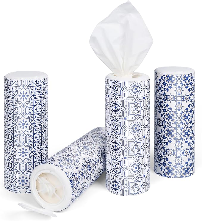 Car Tissue Holder,Facial Tissues Bulk,Travel Tissues, 4 Tubes Tissues with Lotion, Round Tissue Box for Car tissues Cylinder(200 Sheets,3-ply) - Image 2