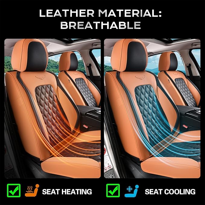 Coverado Car Seat Covers Front Seats, Vintage-Style Soft Waterproof Faux Leather Full Set with Rear Protectors, Comfortable Anti-Stain Interior for Most Vehicles – BrownBlack - Image 5
